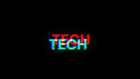 3D rendering Tech text with screen effects of technological glitches Illustrazione stock