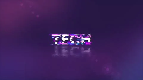3D rendering Tech text with screen effects of technological glitches Illustrazione stock