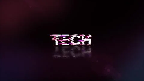 3D rendering Tech text with screen effects of technological glitches Illustrazione stock