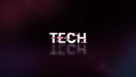 3D rendering Tech text with screen effects of technological glitches Illustrazione stock