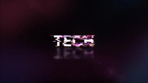 3D rendering Tech text with screen effects of technological glitches Illustrazione stock