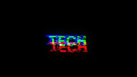 3D rendering Tech text with screen effects of technological glitches Illustrazione stock