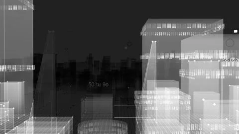 3D Rendering technological digital background consisting of a futuristic city Stockfoto's