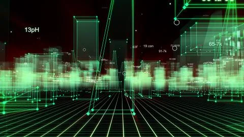 3D Rendering technological digital background consisting of a futuristic city 写真素材