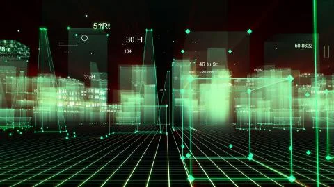 3D Rendering technological digital background consisting of a futuristic city 写真素材