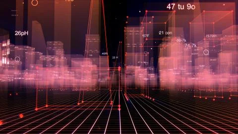 3D Rendering technological digital background consisting of a futuristic city 写真素材