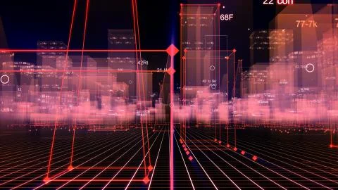 3D Rendering technological digital background consisting of a futuristic city 写真素材