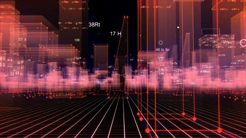 3D Rendering technological digital background consisting of a futuristic city 写真素材