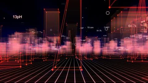 3D Rendering technological digital background consisting of a futuristic city 写真素材