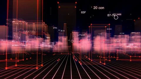 3D Rendering technological digital background consisting of a futuristic city 写真素材
