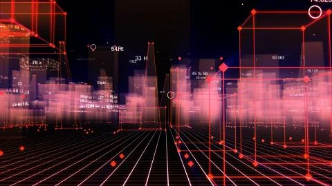 3D Rendering technological digital background consisting of a futuristic city Stock Photos