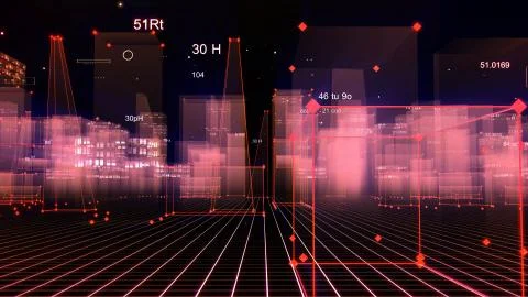3D Rendering technological digital background consisting of a futuristic city 库存照片