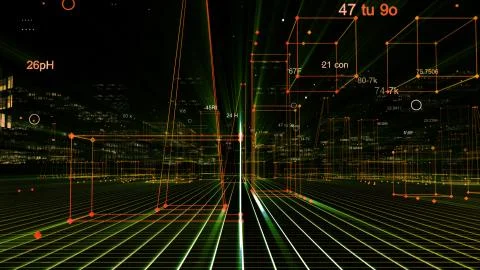 3D Rendering technological digital background consisting of a futuristic city 写真素材