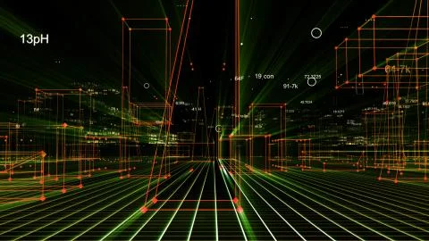 3D Rendering technological digital background consisting of a futuristic city 写真素材