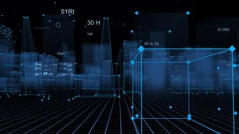 3D Rendering technological digital background consisting of a futuristic city 写真素材