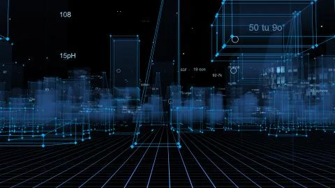 3D Rendering technological digital background consisting of a futuristic city 写真素材