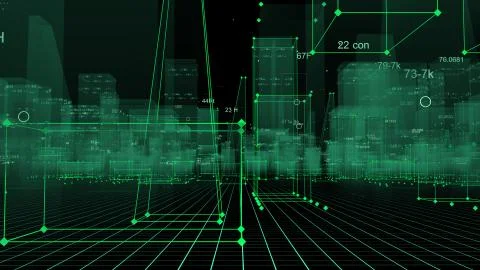 3D Rendering technological digital background consisting of a futuristic city 写真素材