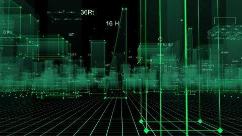 3D Rendering technological digital background consisting of a futuristic city 写真素材