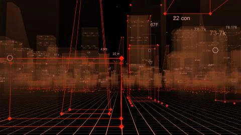 3D Rendering technological digital background consisting of a futuristic city Stockfoto's