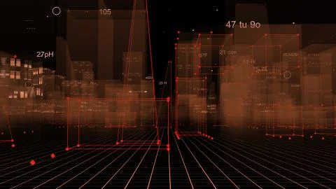 3D Rendering technological digital background consisting of a futuristic city 写真素材