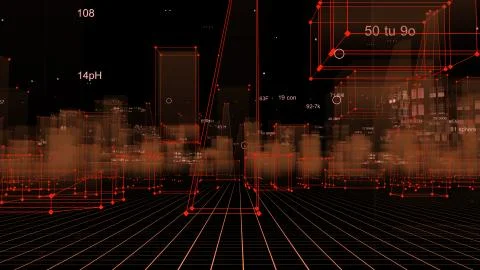 3D Rendering technological digital background consisting of a futuristic city Stockfoto's