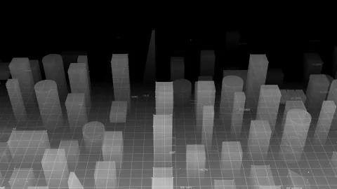 3D Rendering technological digital background consisting of a futuristic city Stockfoto's