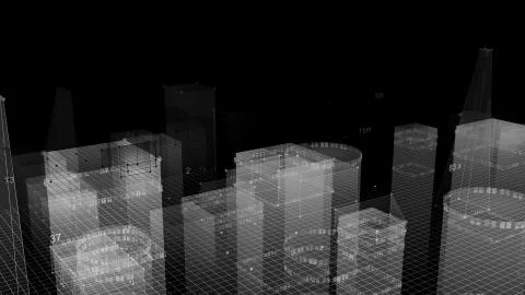 3D Rendering technological digital background consisting of a futuristic city Stock Photos