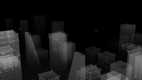 3D Rendering technological digital background consisting of a futuristic city Stockfoto's