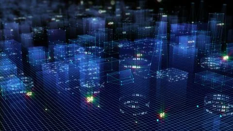 3D Rendering technological digital background consisting of a futuristic city 스톡 사진