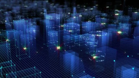 3D Rendering technological digital background consisting of a futuristic city 写真素材