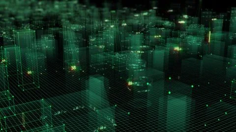3D Rendering technological digital background consisting of a futuristic city Stock Photos