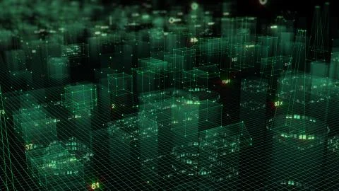 3D Rendering technological digital background consisting of a futuristic city 写真素材