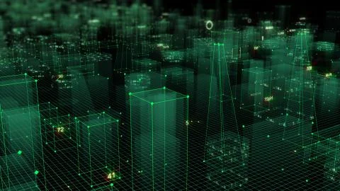 3D Rendering technological digital background consisting of a futuristic city 写真素材