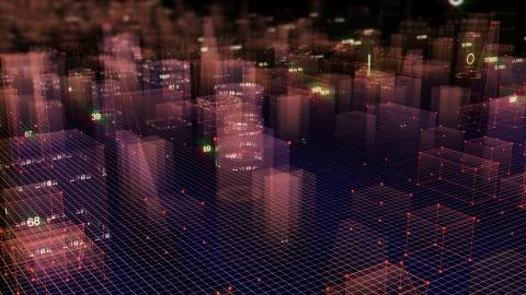 3D Rendering technological digital background consisting of a futuristic city 写真素材