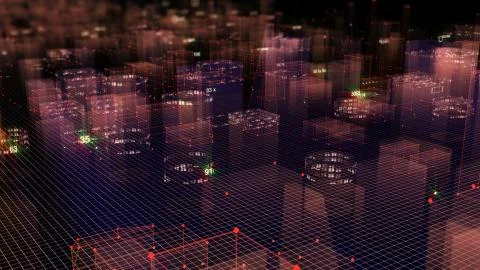 3D Rendering technological digital background consisting of a futuristic city 写真素材