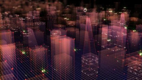 3D Rendering technological digital background consisting of a futuristic city 写真素材
