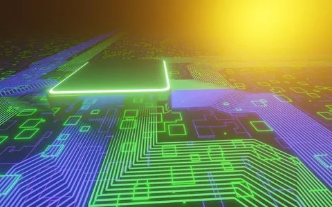 3d rendering technology background microchip high-tech future high-speed CPU Stock Illustration