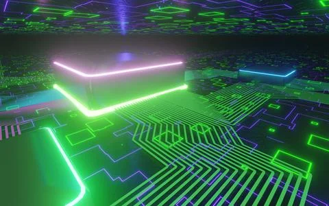 3d rendering technology background microchip high-tech future high-speed CPU Stock Illustration