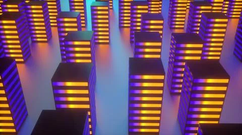 3d rendering technology buildings in the night city. Futuristic city with lights Ilustración de archivo