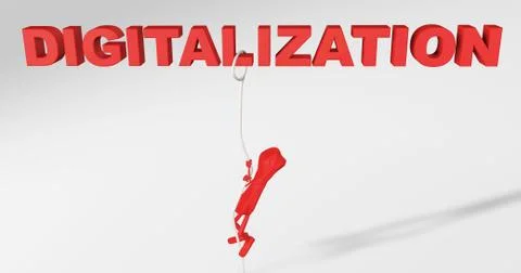 3d rendering of a telephone character striving to digitalize the business Stock Illustration