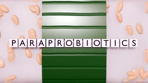 A 3d rendering of tempeh and the word "PARAPROBIOTICS" Illustrazione stock