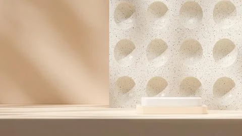 3d rendering template mockup of brown podium against white wall Illustrazione stock