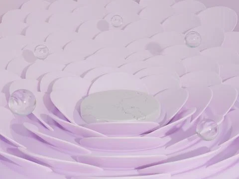 3d rendering template for product with petals. pink dew drop design with marb Stock Illustration