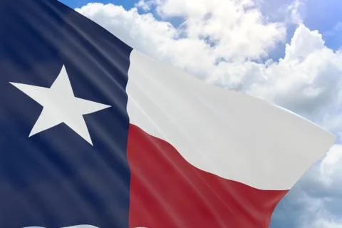 3D rendering of Texas flag waving on blue sky background Stock Photos