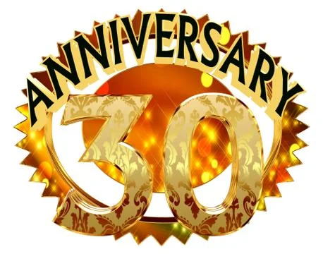 3d rendering. Text anniversary with a date of 30 years on a brilliant circle on  Stock Photos