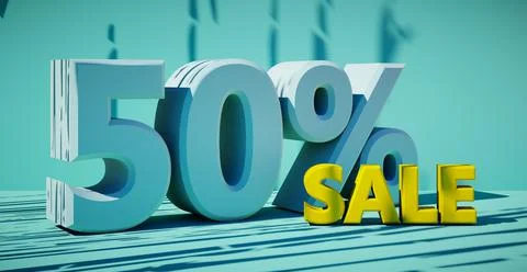 3D rendering of text fifty percent sale. Stock-Illustration