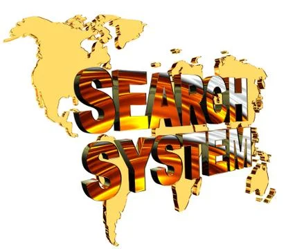 3d rendering. Text search engine with world map on white background Stock Illustration