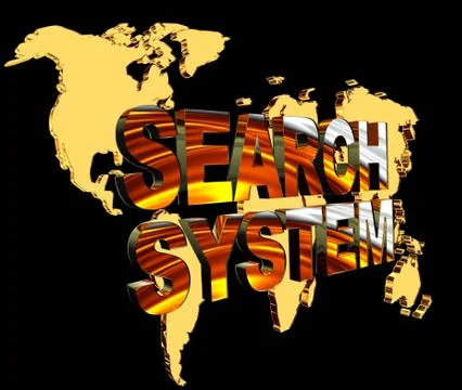 3d rendering. Text search engine with world map on black background イラスト素材