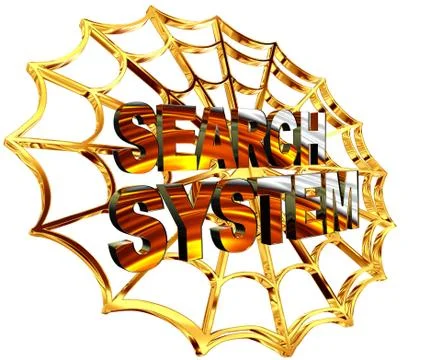 3d rendering. Text search engine with cobweb on white background Stock Illustration