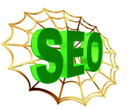 3d rendering. Text seo with golden cobweb on white background Stock Illustration